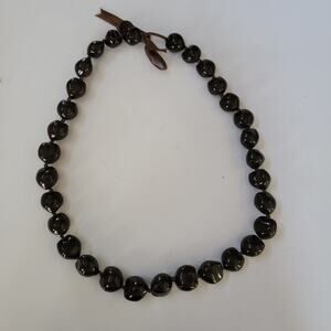 Chunky Brown Shell Necklace Natural Bead Jewelry with Ribbon Tie Boho Statement